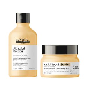 Kit L'Oréal Professionnel Paris Serie Expert Absolut Repair Shampoo 300ml Golden Mask 250ml per capelli danneggiati