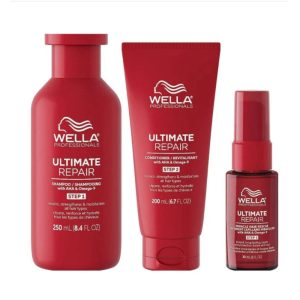 Kit Wella Ultimate Repair Shampoo 250ml - Ultimate Repair Conditioner 200ml - balsamo-Wella Ultimate Repair Miracle Hair Rescue 30ml -